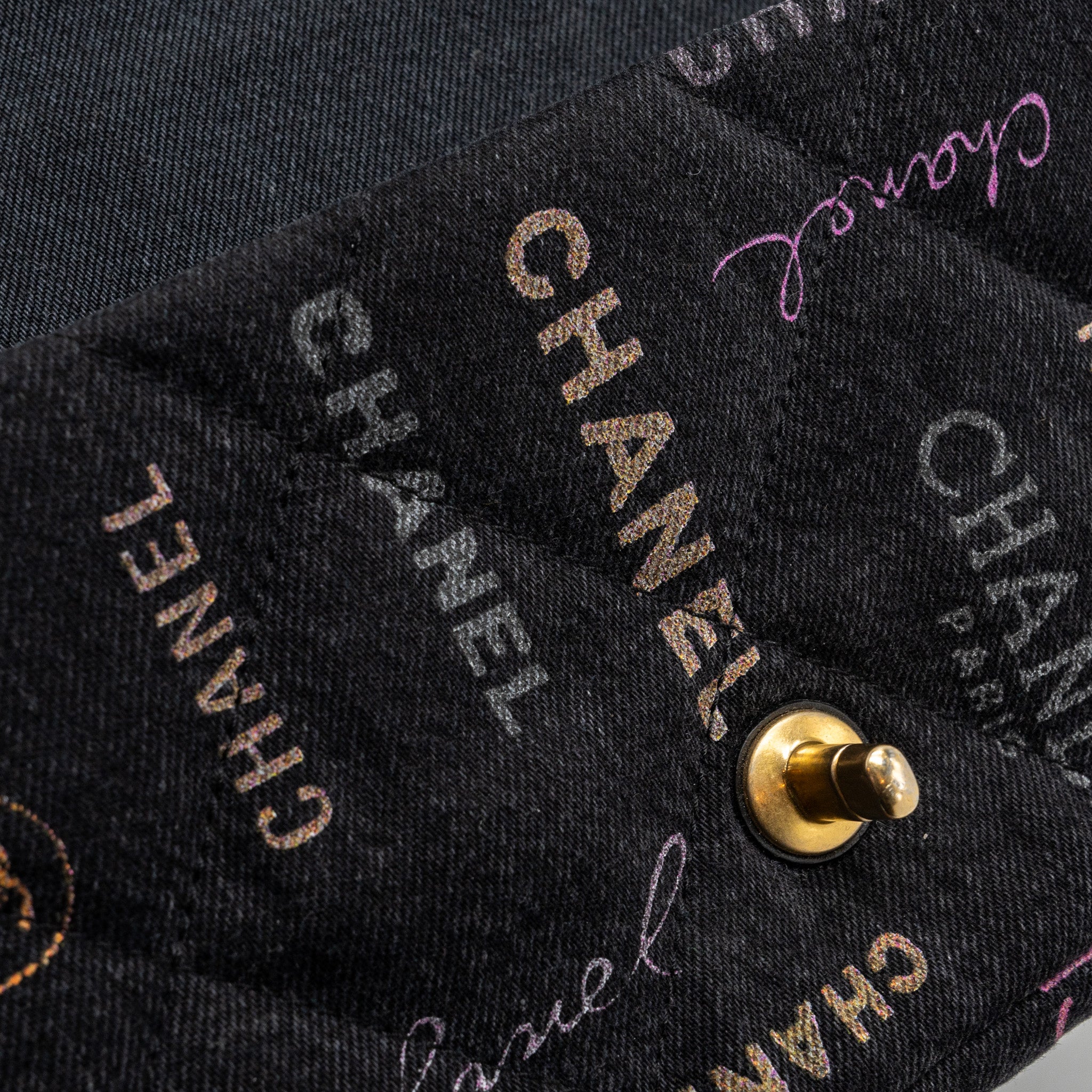 Chanel Black Denim Flap Bag Brushed  (Microchip)
