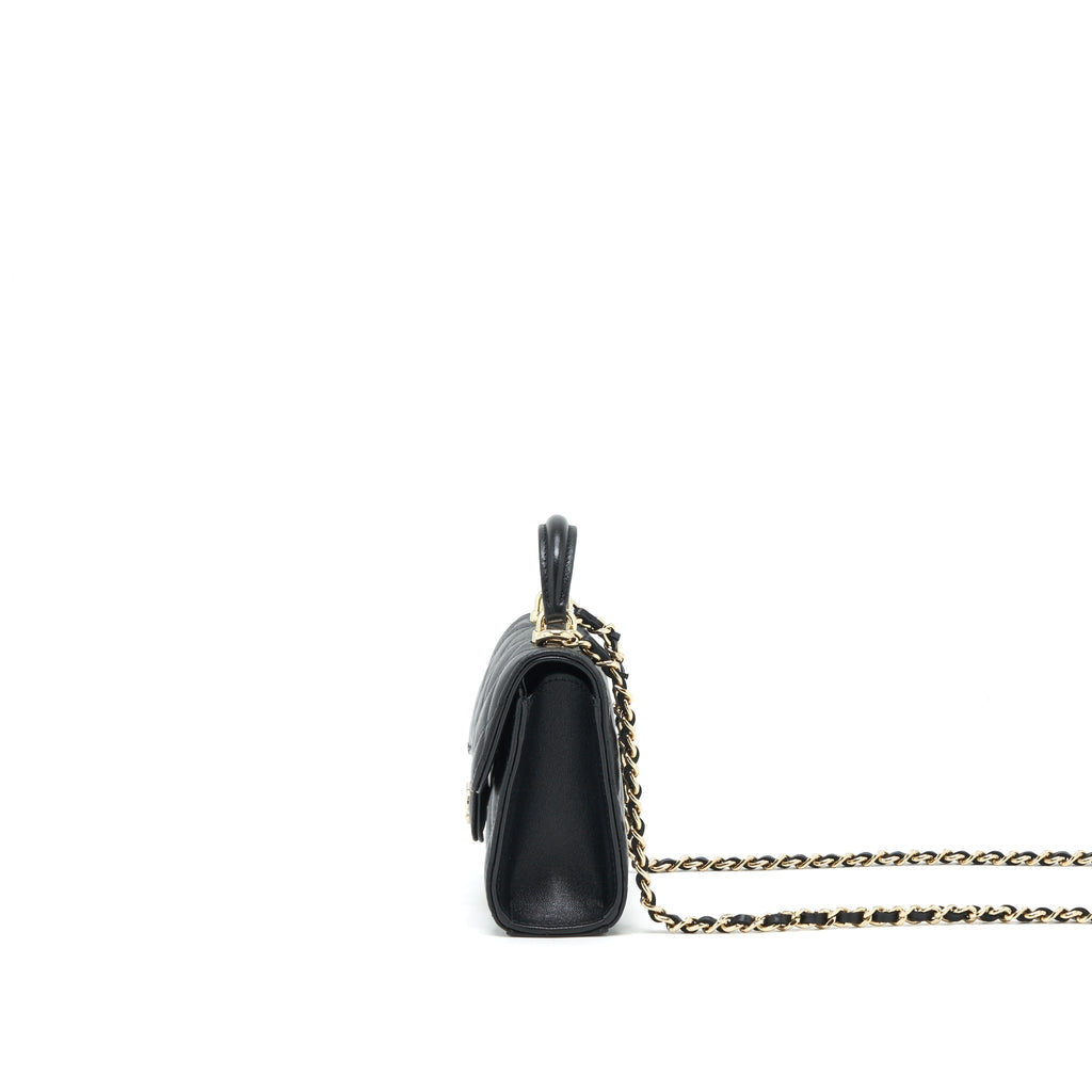 Chanel 22P Top Handle Mini Flap Bag With Chain Lambskin Black L