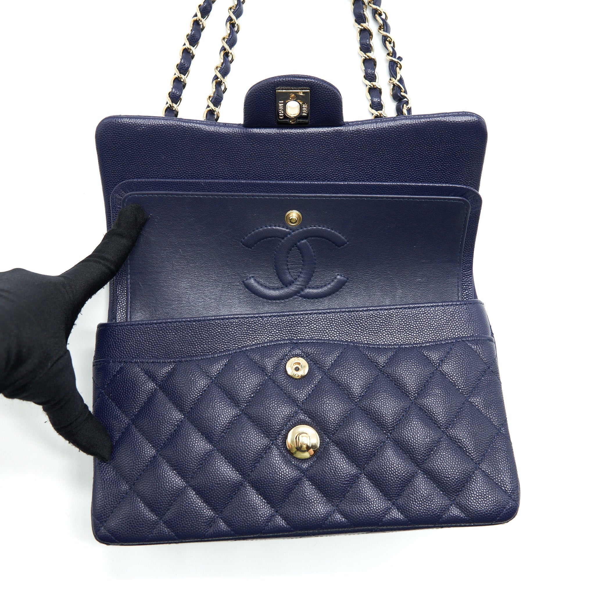 Chanel Small Classic Flap Bag Caviar Dark Blue L