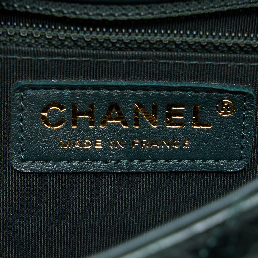 Chanel Chevron Hampton Flap Bag Aged Calfskin Dark Green