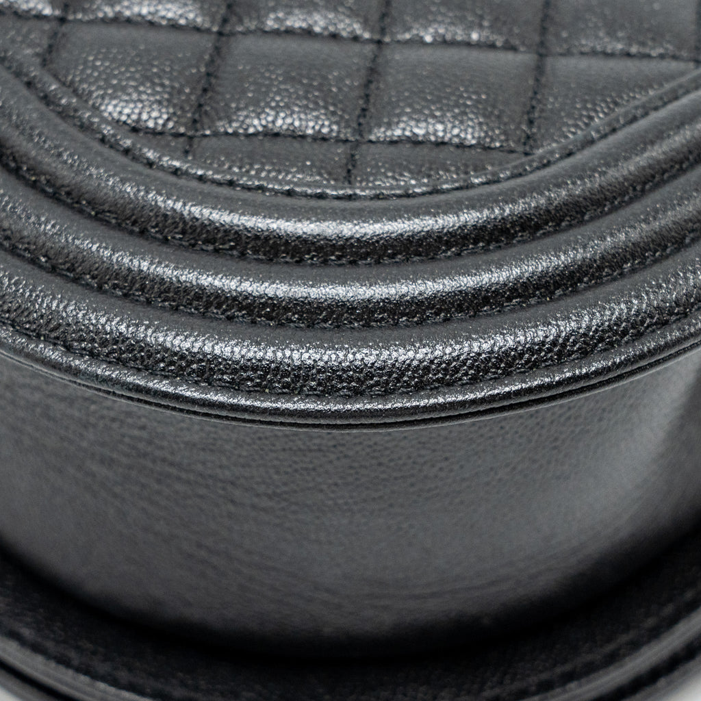 Chanel 22A Round Boy Messenger Bag Caviar Black  (Microchip)
