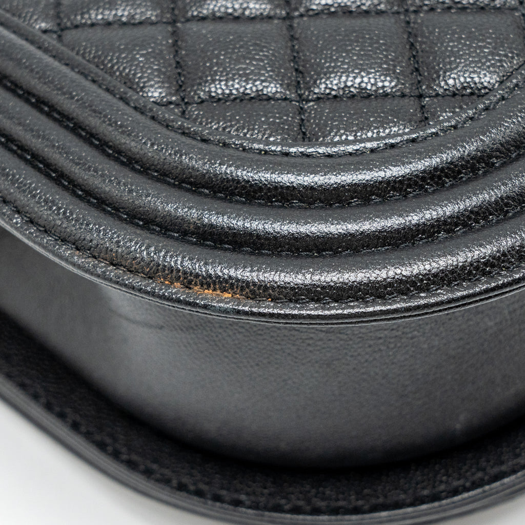 Chanel 22A Round Boy Messenger Bag Caviar Black  (Microchip)