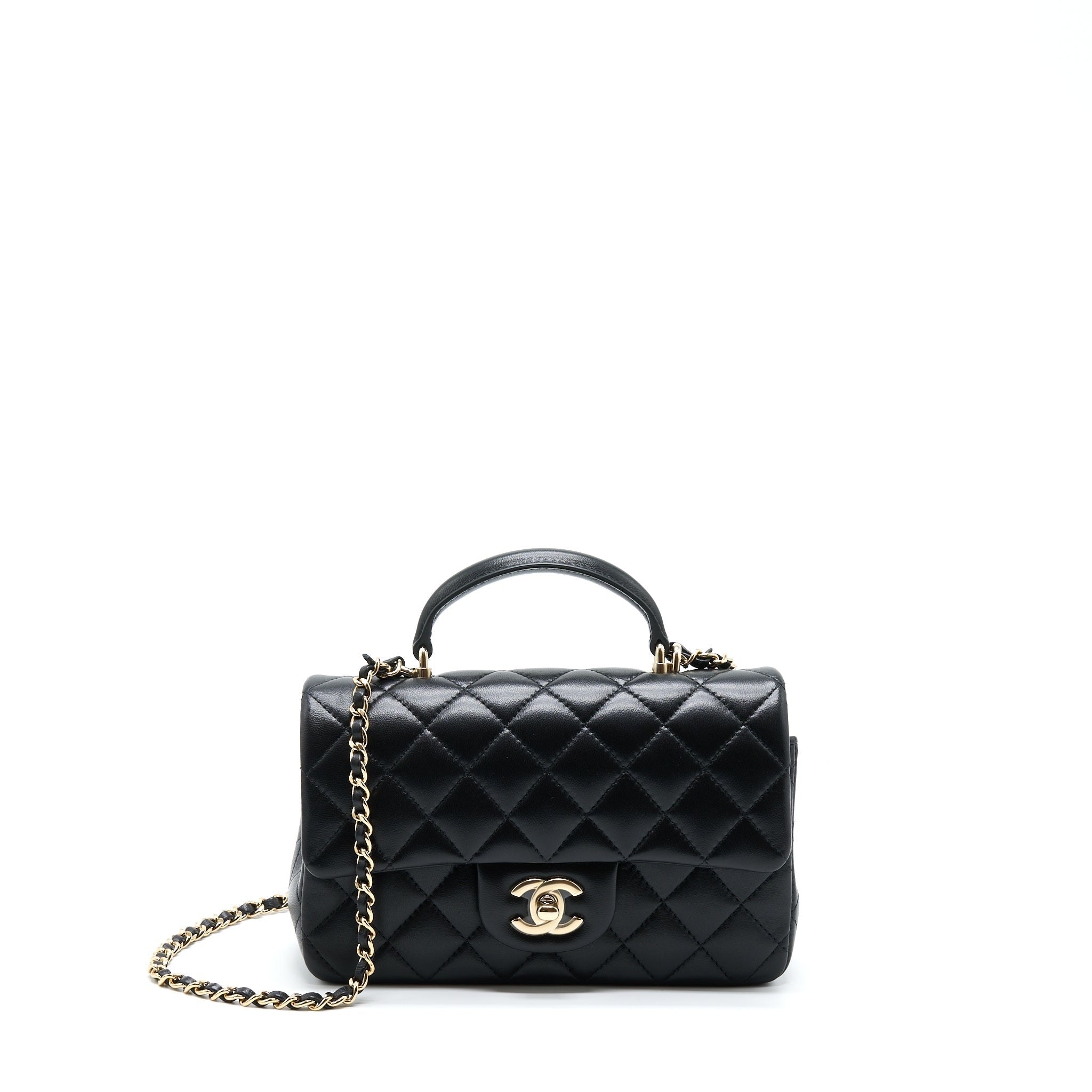 Chanel 22A Top Handle Mini Rectangular Flap Bag Lambskin Black