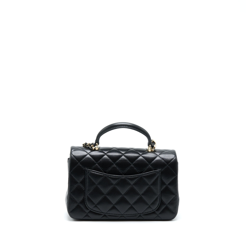 Chanel 22A Top Handle Mini Rectangular Flap Bag Lambskin Black