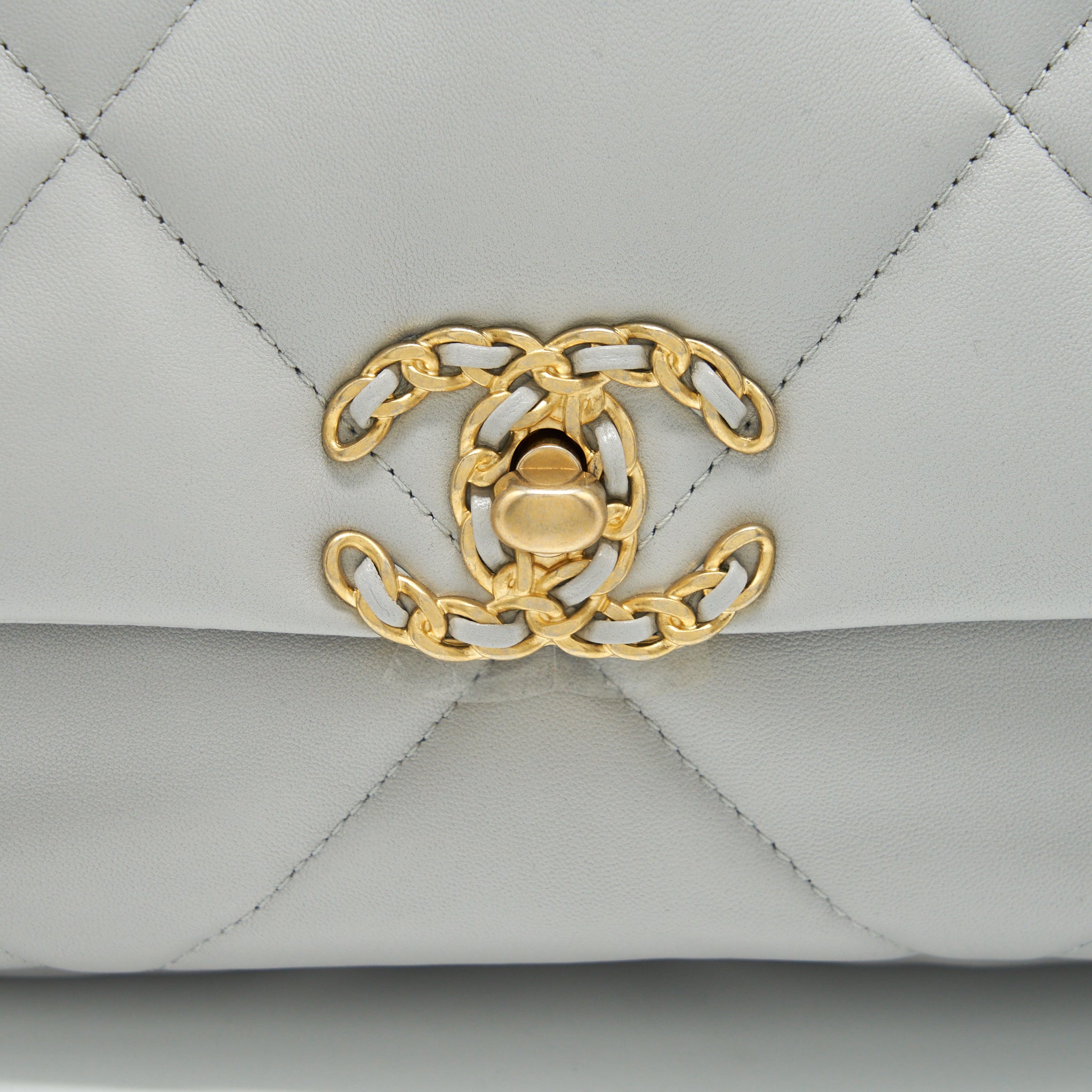 Chanel Small 19 Bag Lambskin Light Grey With Multicolour Hardware