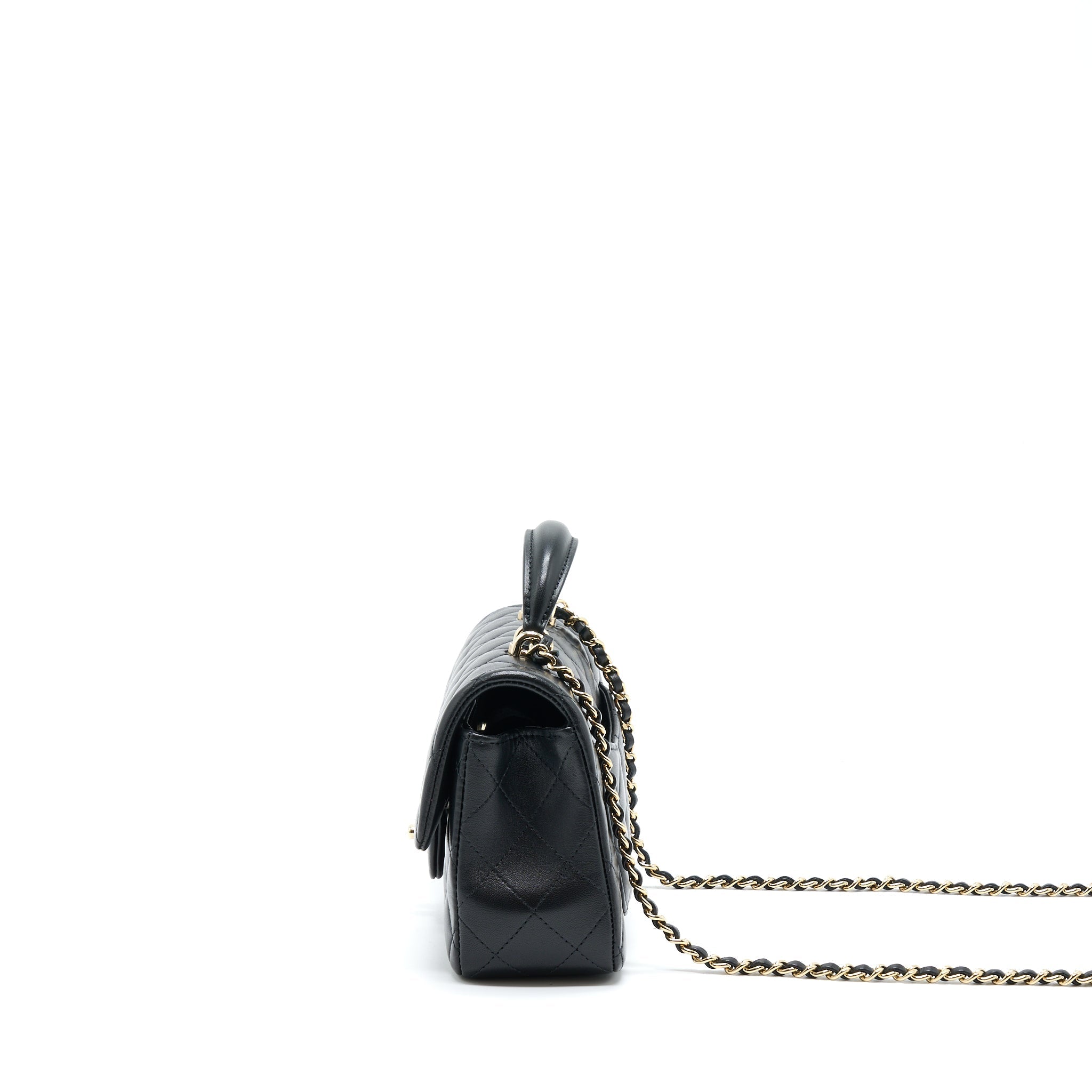 Chanel 22A Top Handle Mini Rectangular Flap Bag Lambskin Black