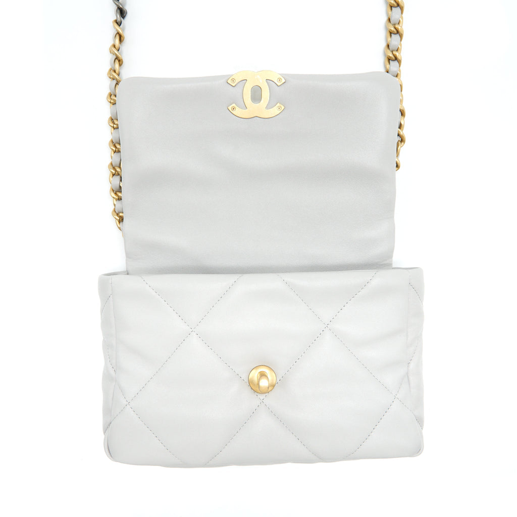 Chanel Small 19 Bag Lambskin Light Grey With Multicolour Hardware