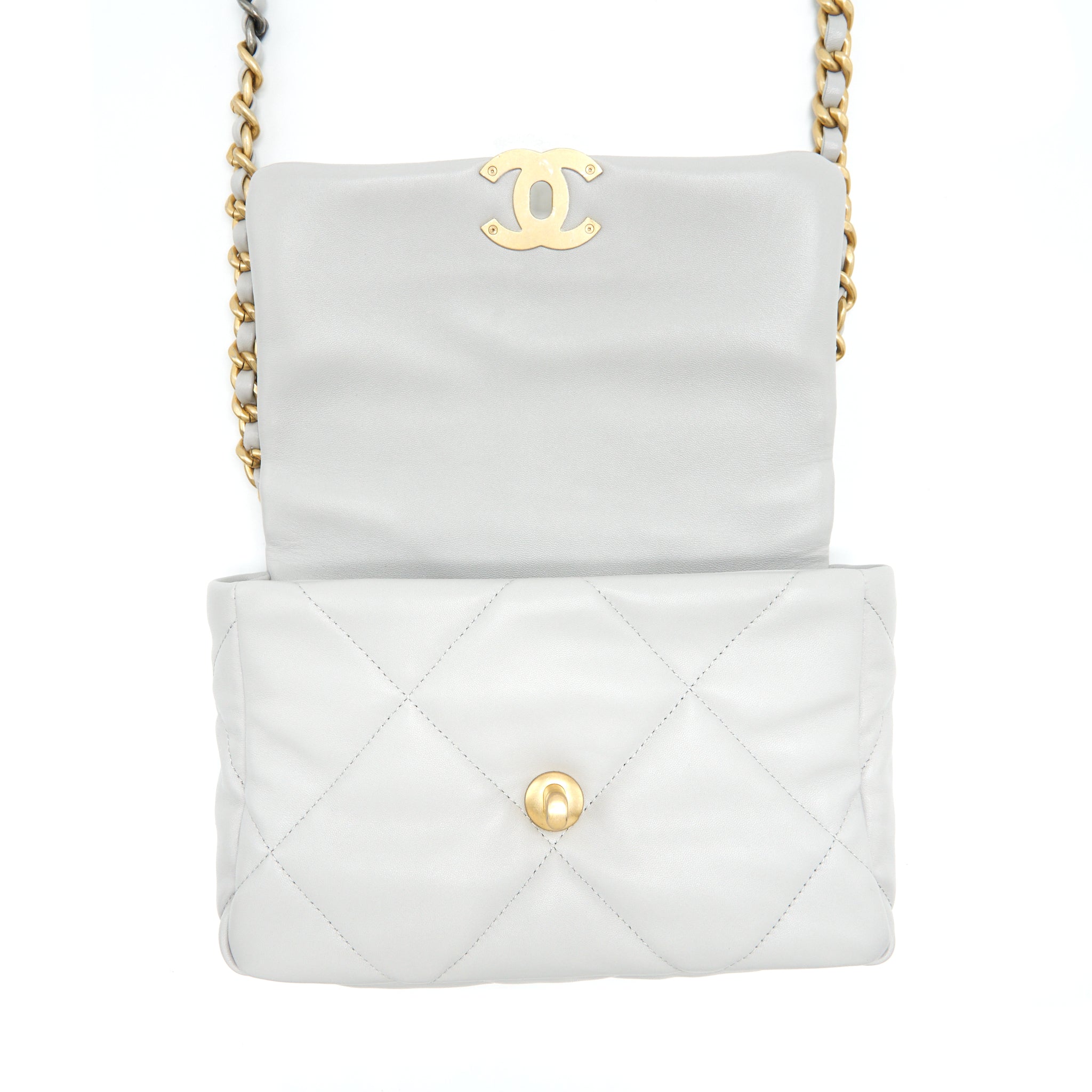 Chanel Small 19 Bag Lambskin Light Grey With Multicolour Hardware