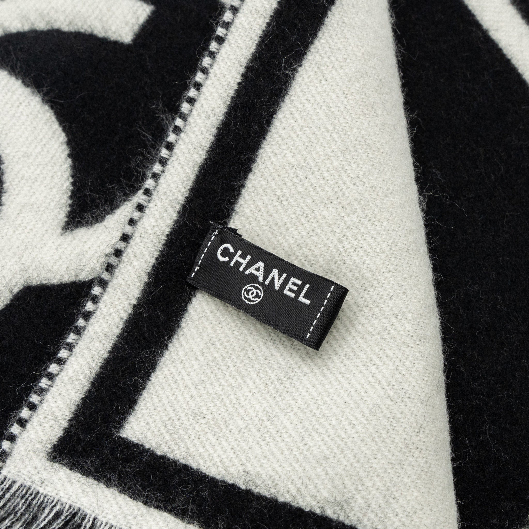 Chanel Letter/ CC Logo Cashmere Scarf Black/White