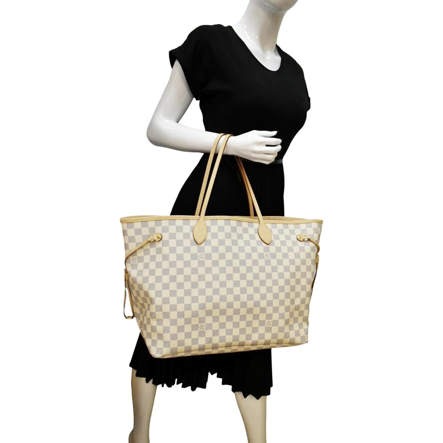 LOUIS VUITTON Neverfull GM Damier Azur Tote Shoulder Bag White