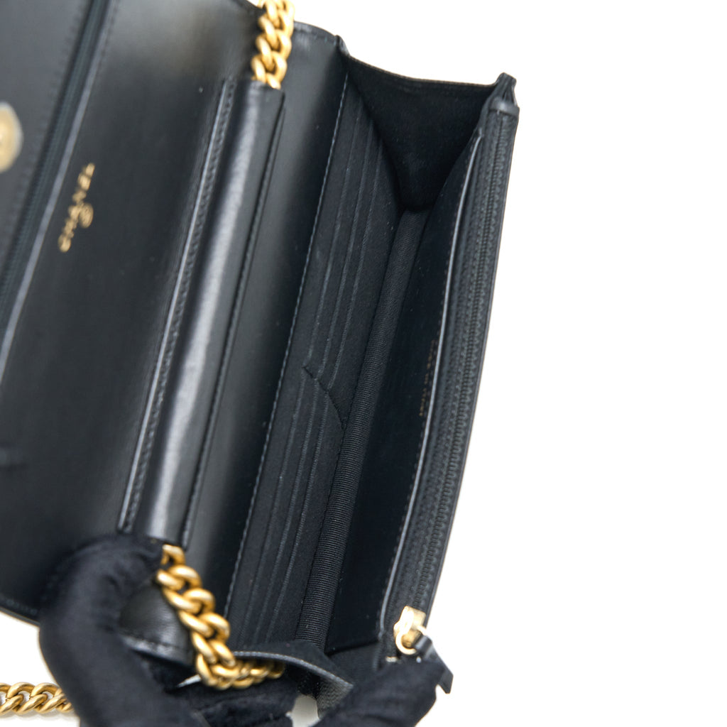 Chanel Boy Wallet on Chain Caviar Black  (Microchip)