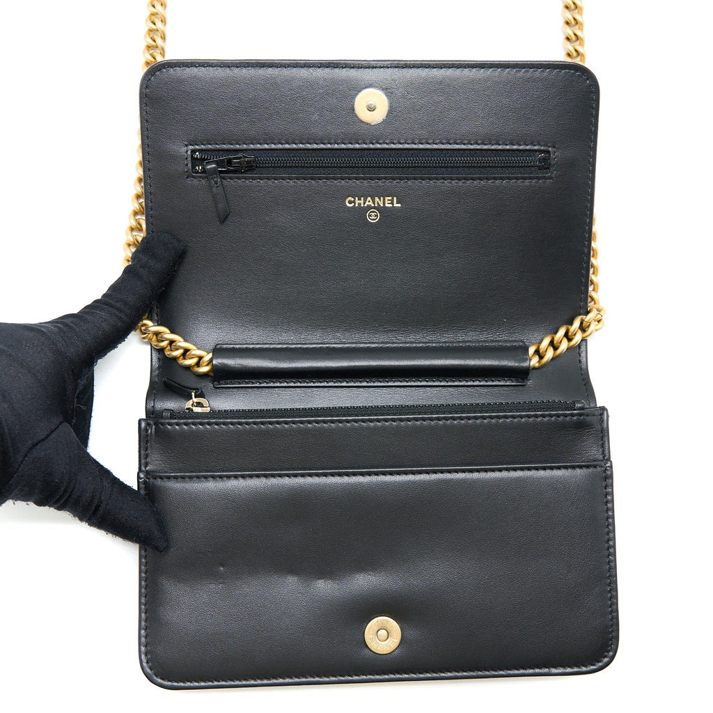 Chanel Boy Wallet on Chain Caviar Black  (Microchip)