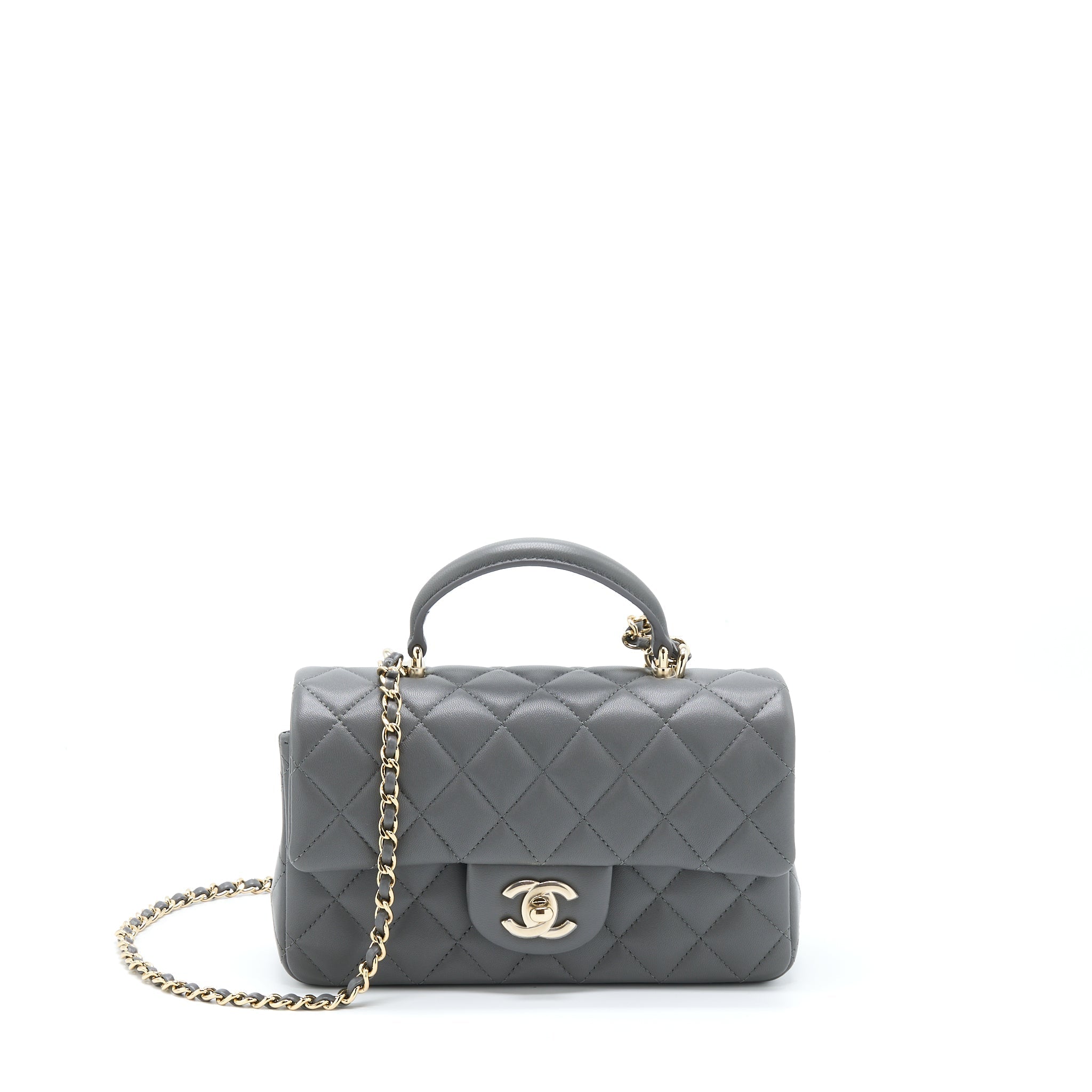 Chanel 22A Top Handle Mini Rectangular Flap Bag Lambskin Grey L