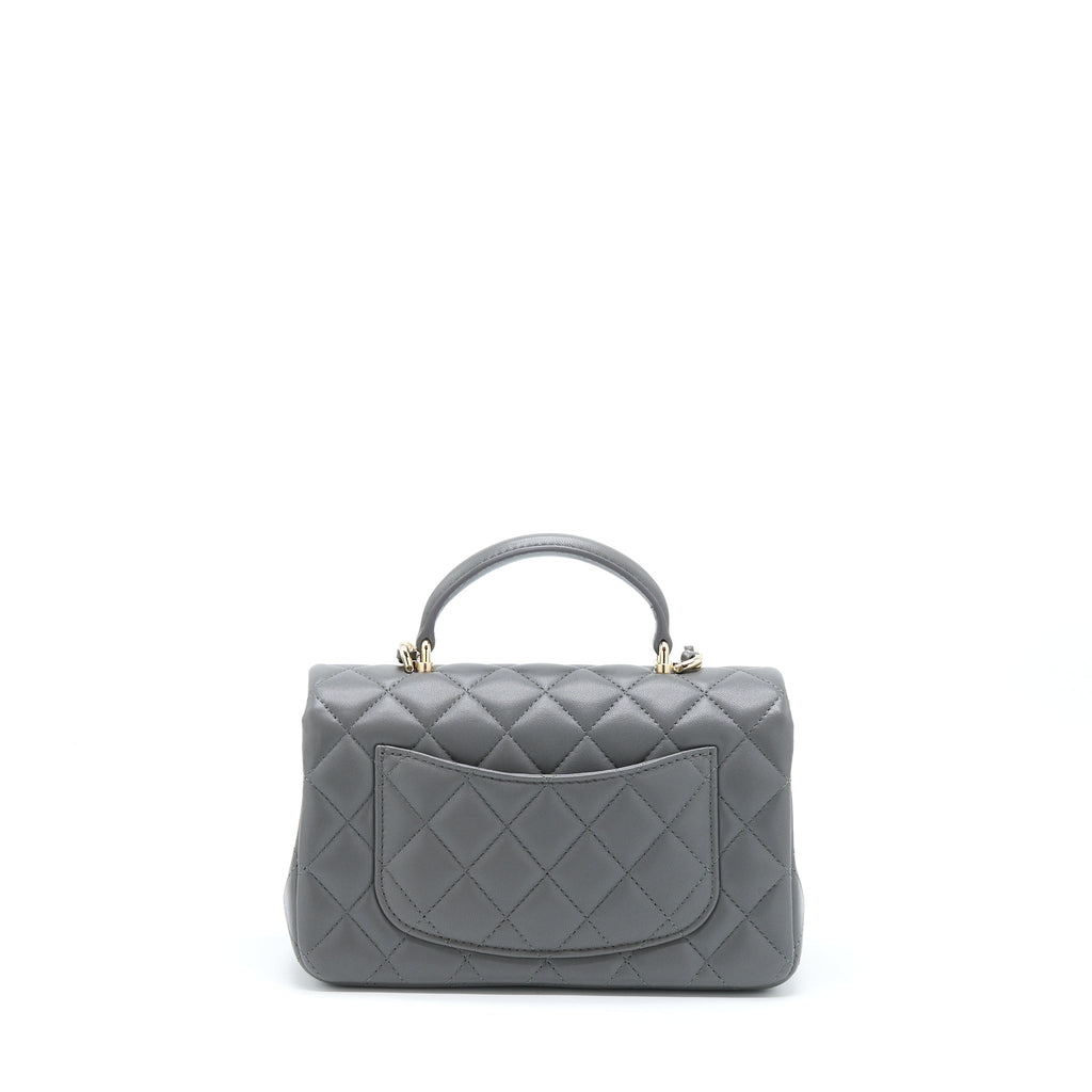 Chanel 22A Top Handle Mini Rectangular Flap Bag Lambskin Grey L