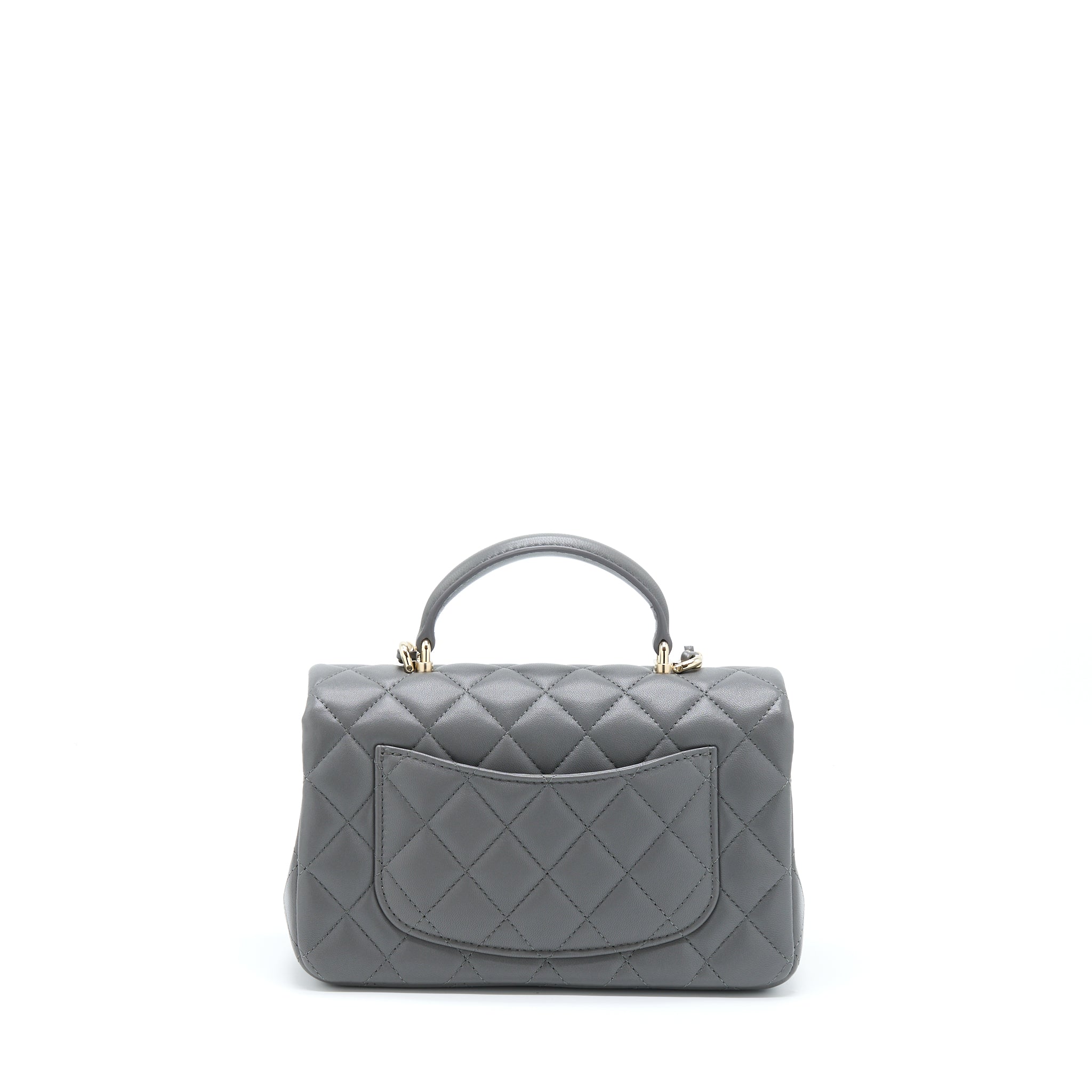 Chanel 22A Top Handle Mini Rectangular Flap Bag Lambskin Grey L