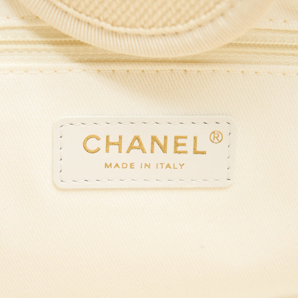 Chanel Deauville Tote Bag Fabric/Leather Creamy White/Beige