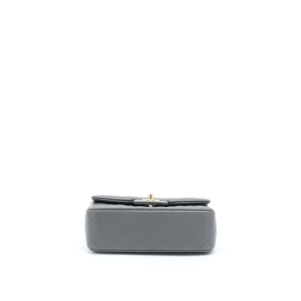 Chanel 22A Top Handle Mini Rectangular Flap Bag Lambskin Grey L