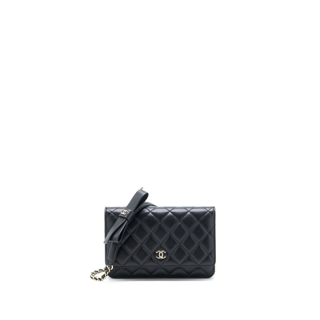 Chanel Ribbon Wallet On Chain Lambskin Black L (Microchip)