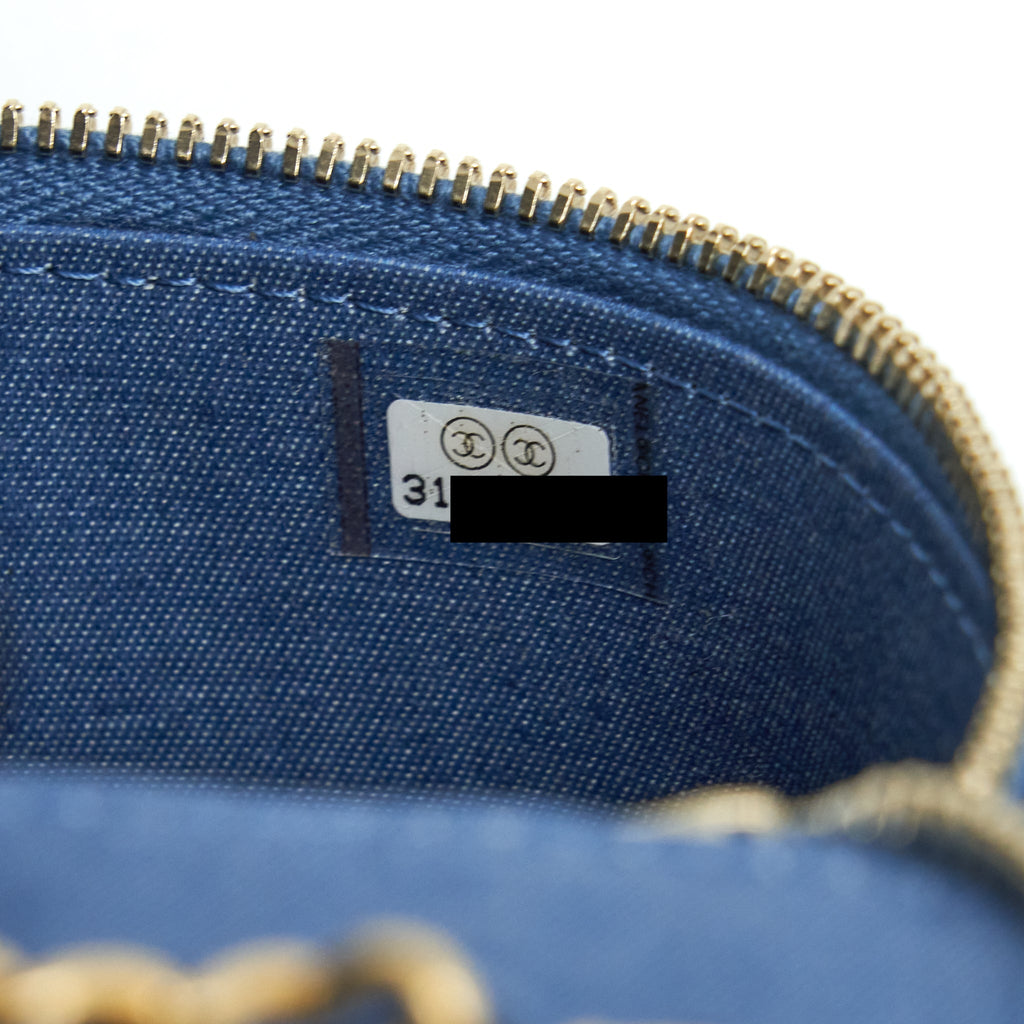 Chanel 22C Pearl Crush Mini Vanity With Chain Denim Blue