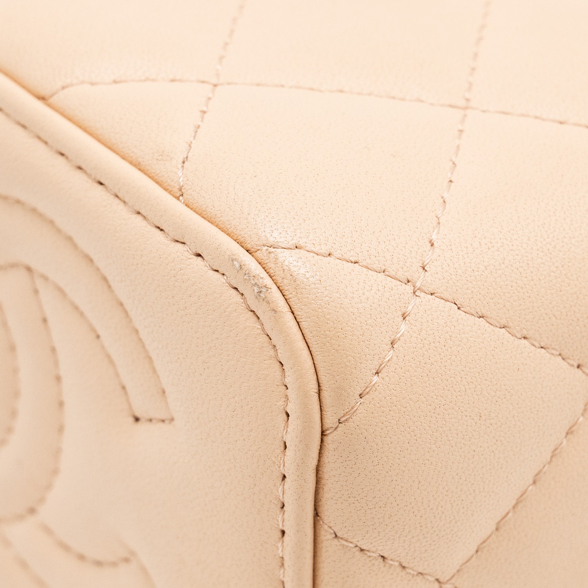 Chanel Mini Vanity Case With Camellia Adjustable Chain Lambskin Beige  (Microchip)