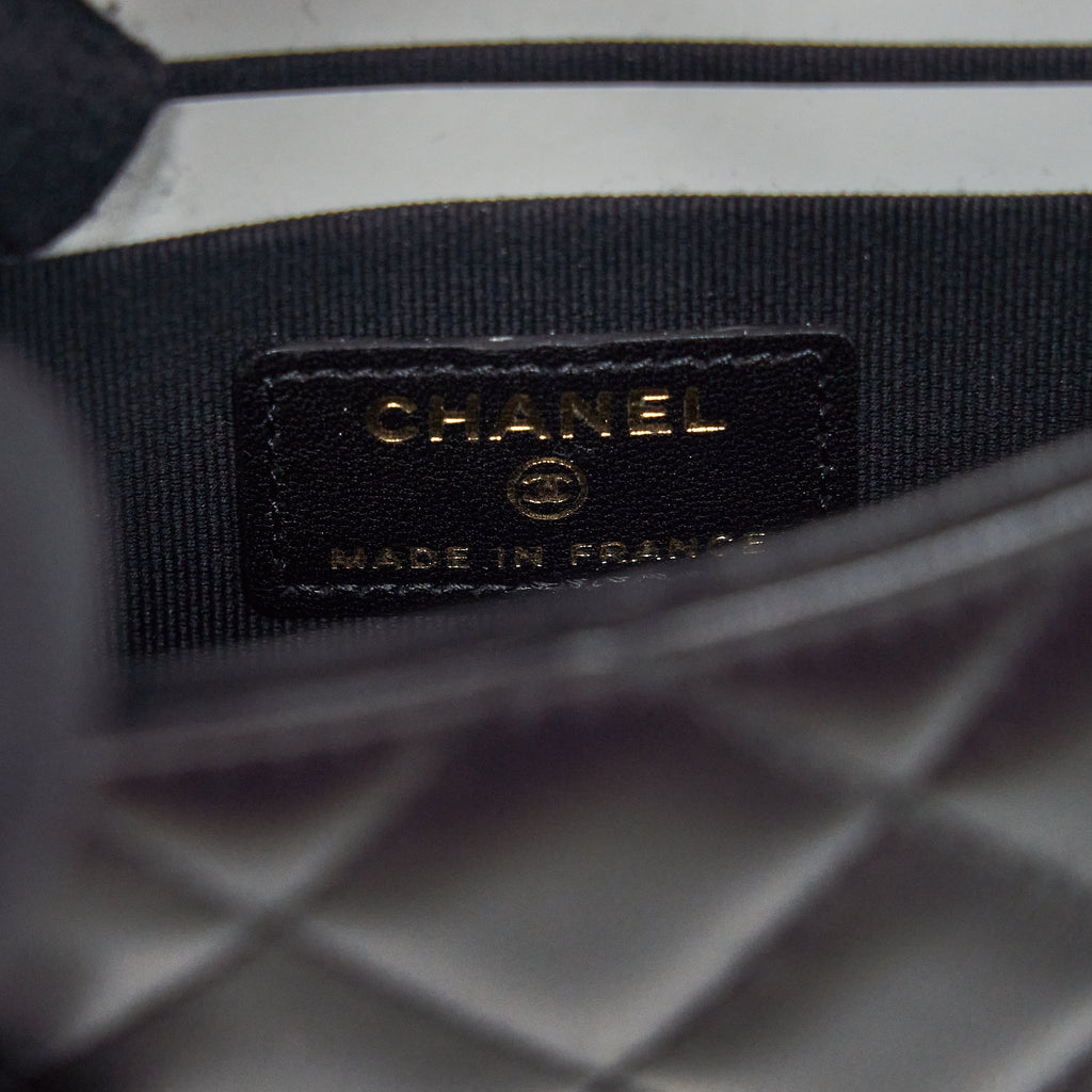 Chanel 22P Top Handle Mini Flap Bag With Chain Lambskin Black L