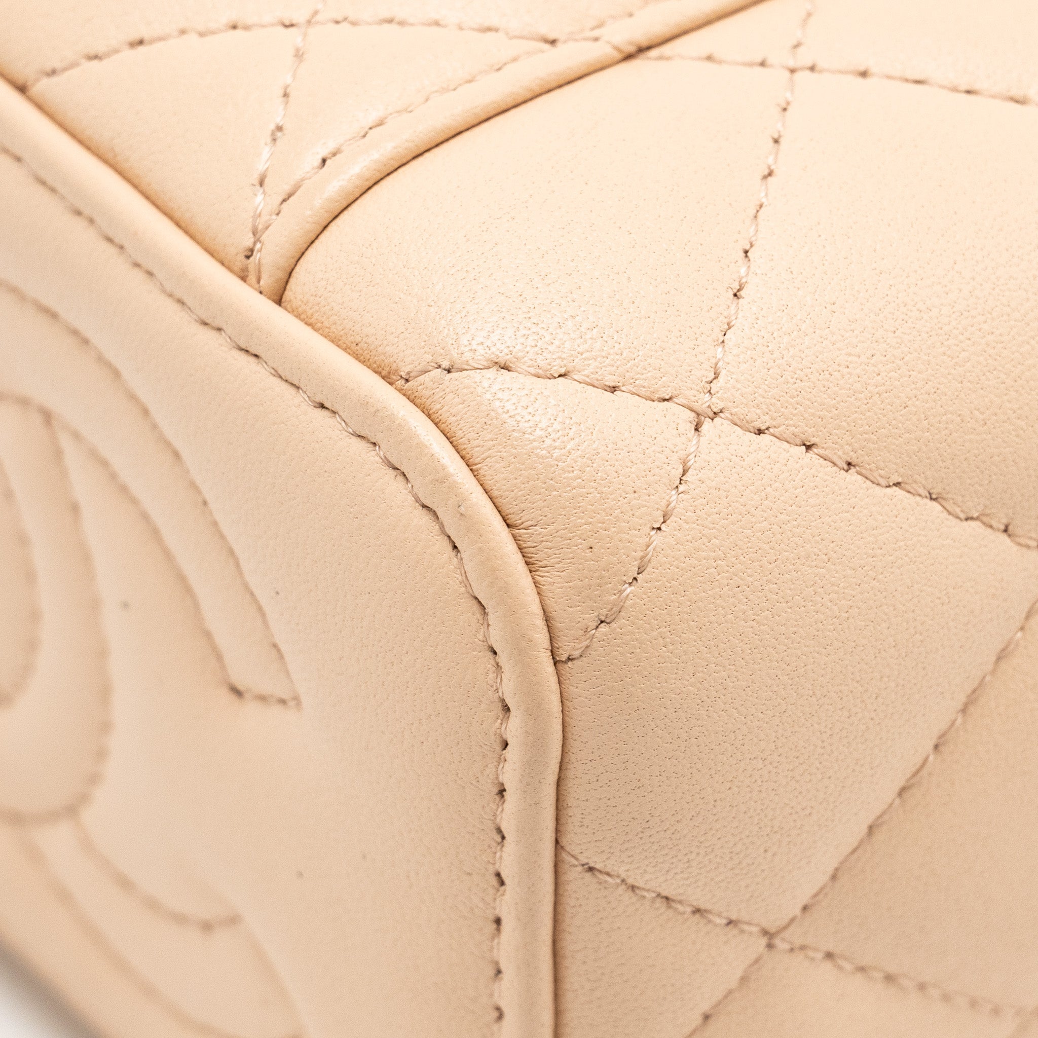 Chanel Mini Vanity Case With Camellia Adjustable Chain Lambskin Beige  (Microchip)