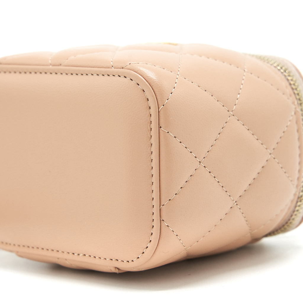Chanel Top Handle Mini Vanity On Chain Lambskin Beige