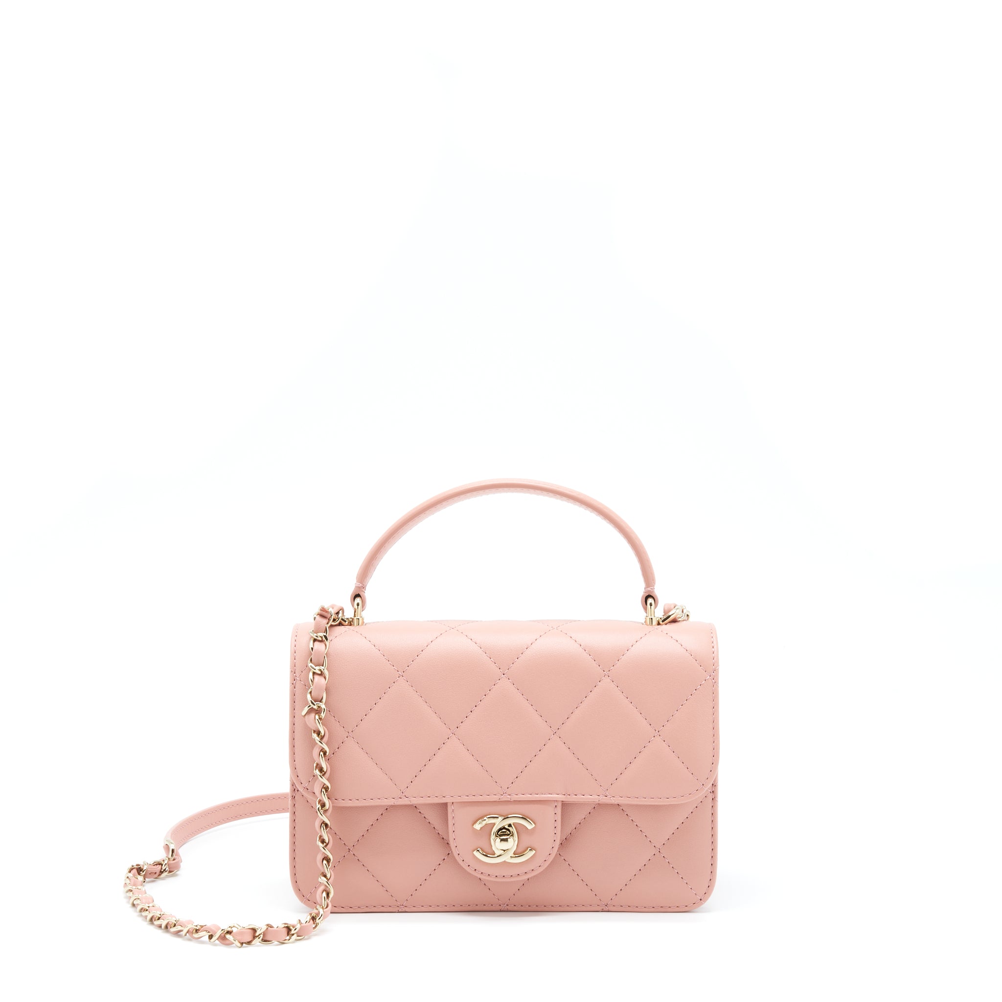 Chanel Top Handle Flap Bag Lambskin Dark Pink L