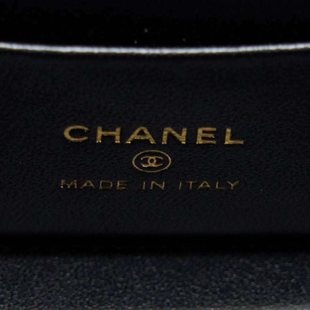 Chanel 22K Gold Pillar Adjustable Chain Long Vanity Lambskin Black  (Microchip)