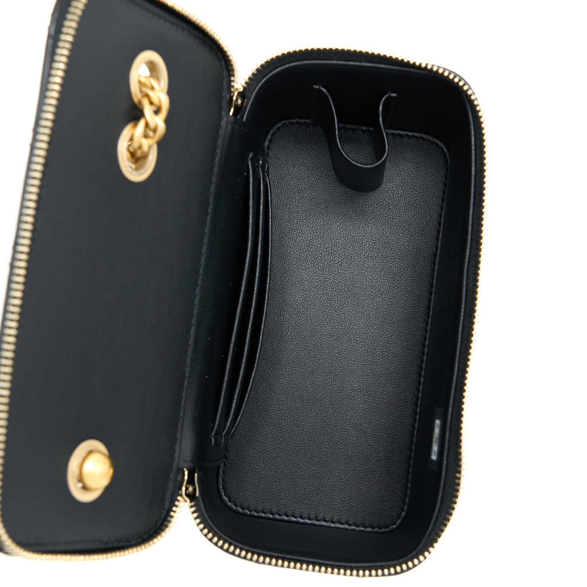 Chanel 22K Gold Pillar Adjustable Chain Long Vanity Lambskin Black  (Microchip)