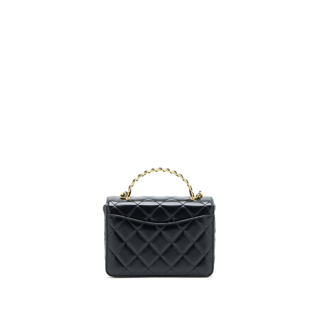 Chanel 23p Flap Bag with Top Handle Shiny Calfskin Black  (Microchip)