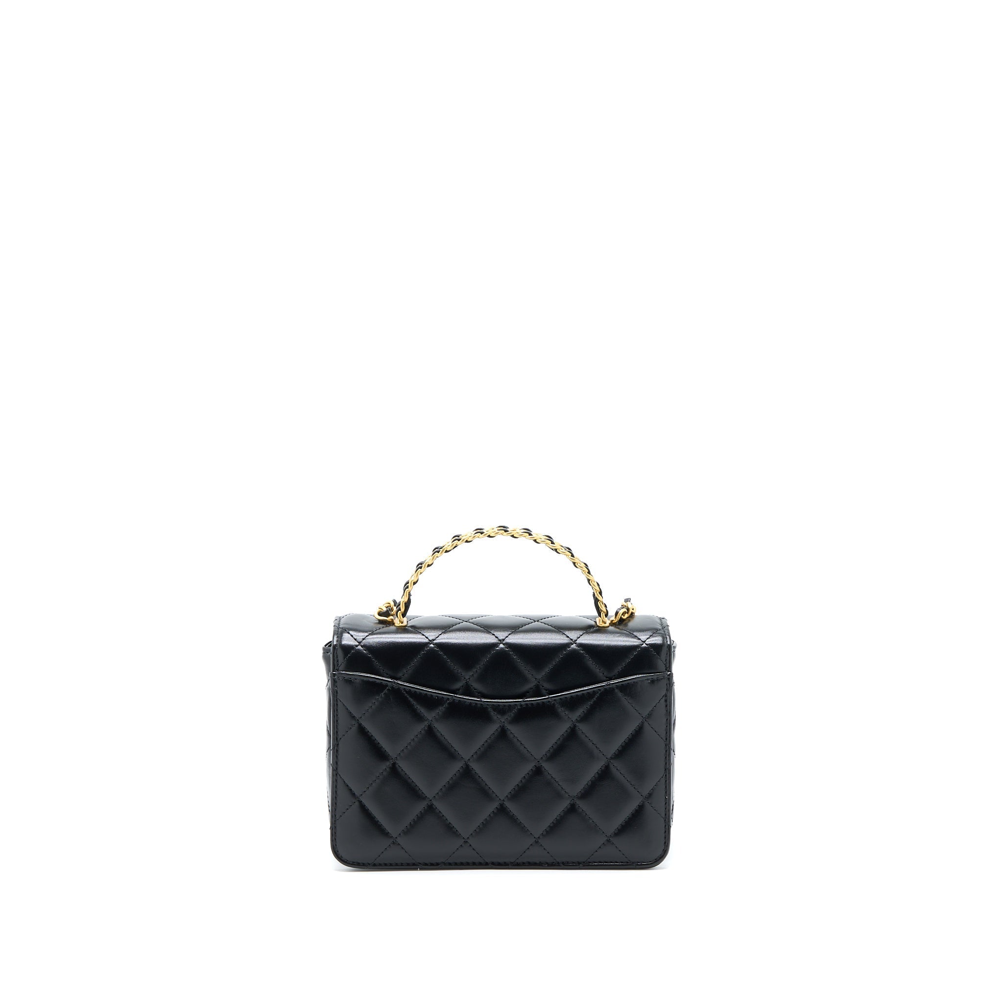 Chanel 23p Flap Bag with Top Handle Shiny Calfskin Black  (Microchip)