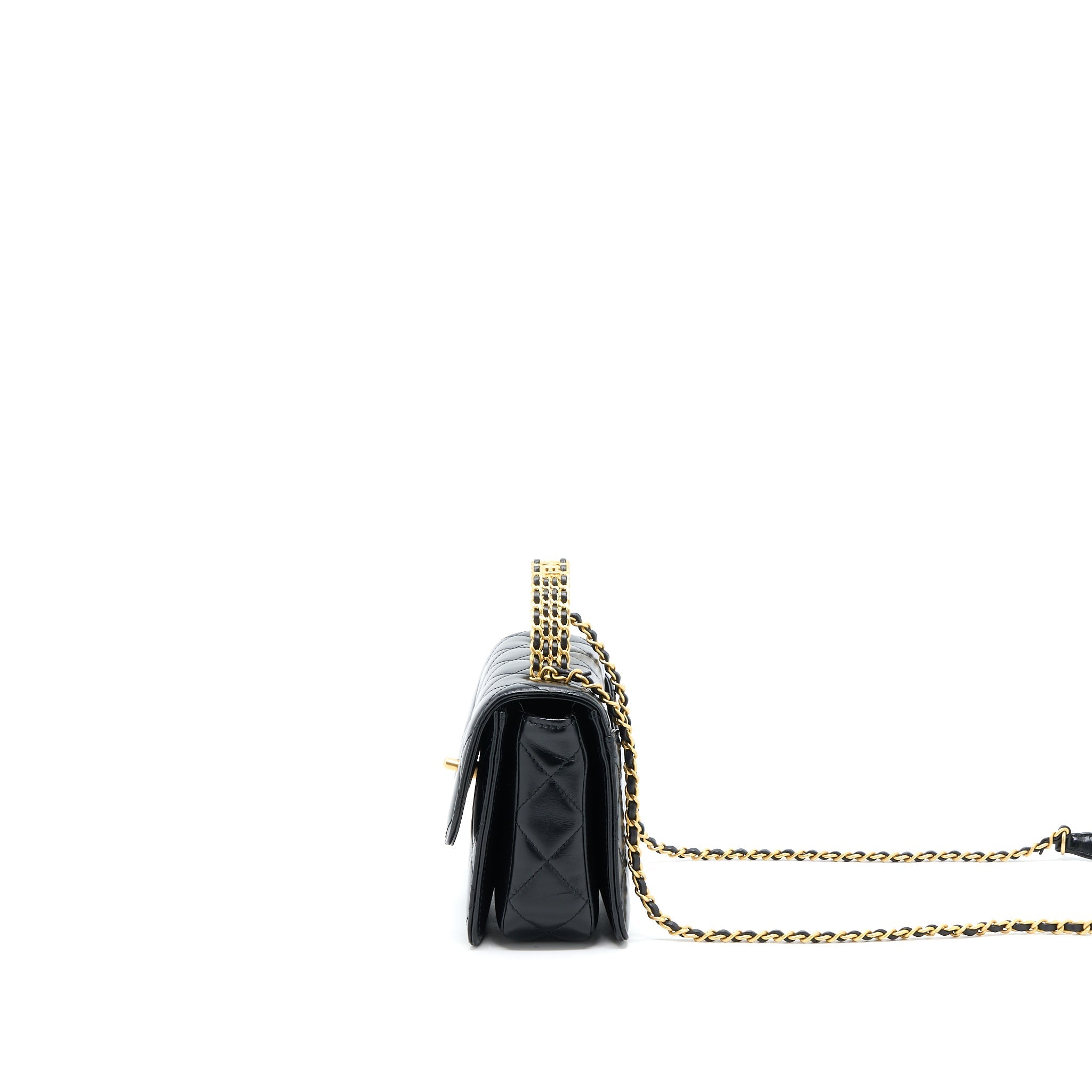Chanel 23p Flap Bag with Top Handle Shiny Calfskin Black  (Microchip)
