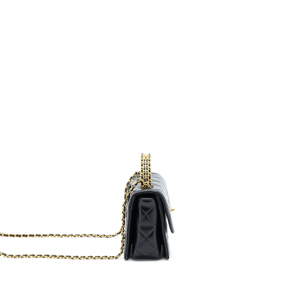 Chanel 23p Flap Bag with Top Handle Shiny Calfskin Black  (Microchip)