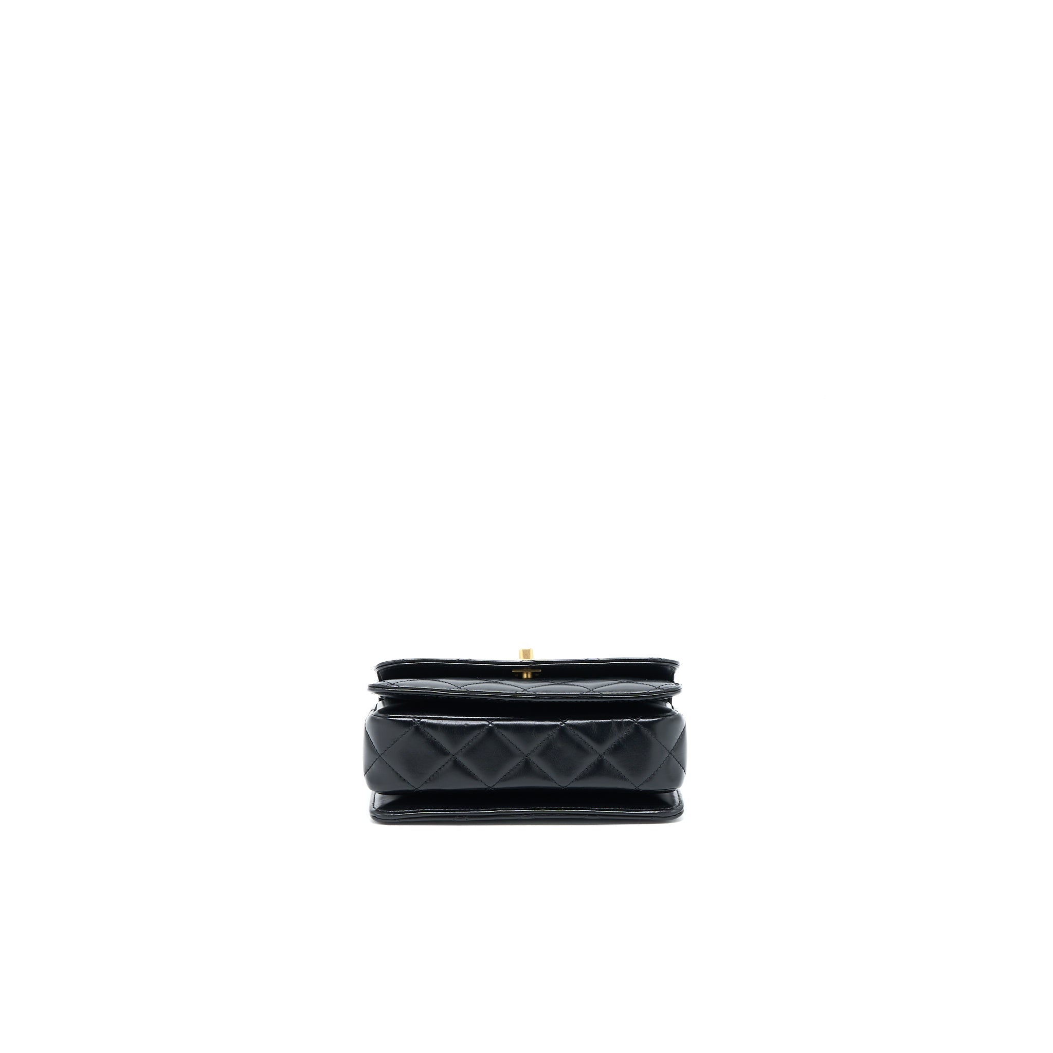 Chanel 23p Flap Bag with Top Handle Shiny Calfskin Black  (Microchip)
