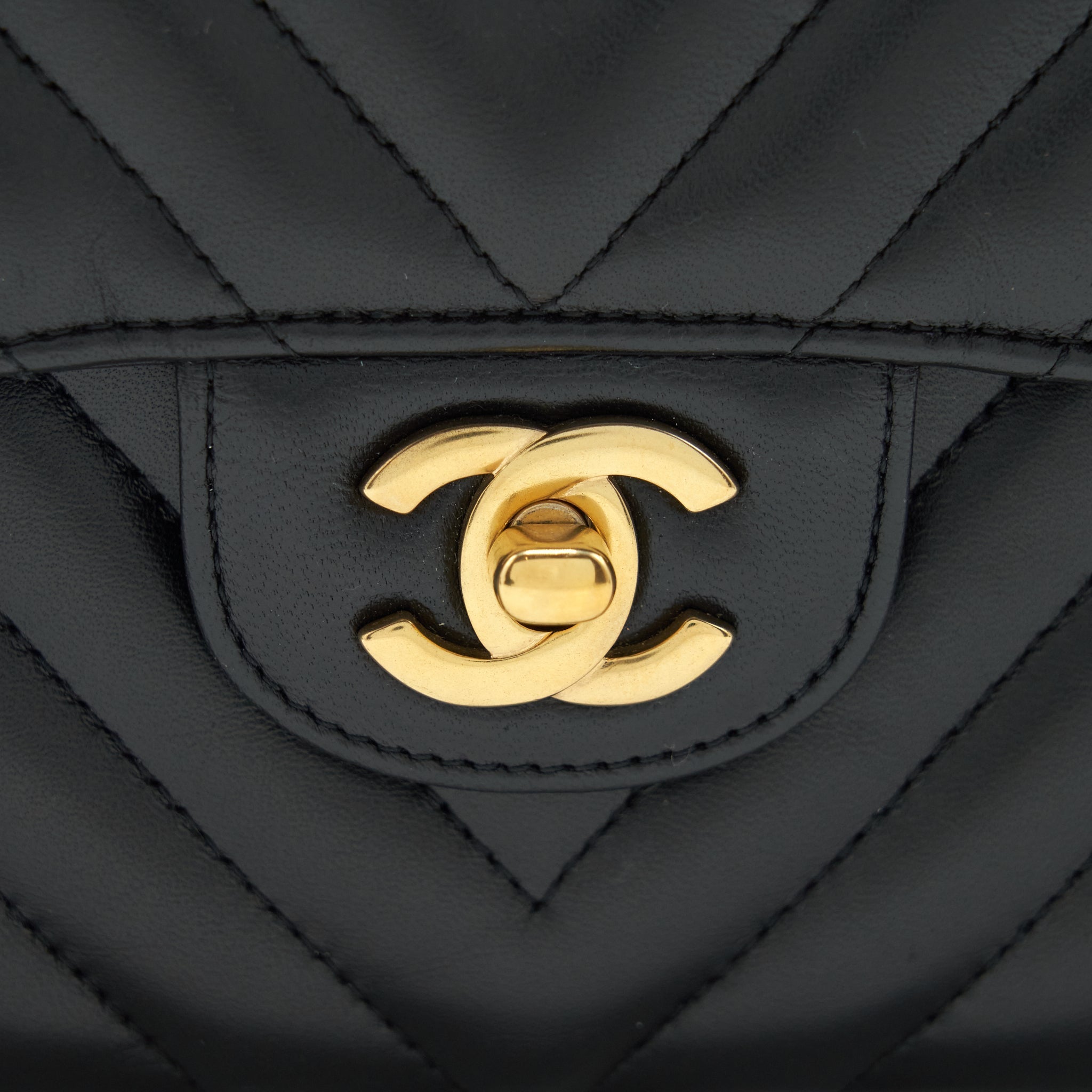 Chanel Small Classic Double Flap Bag Chevron Lambskin Black