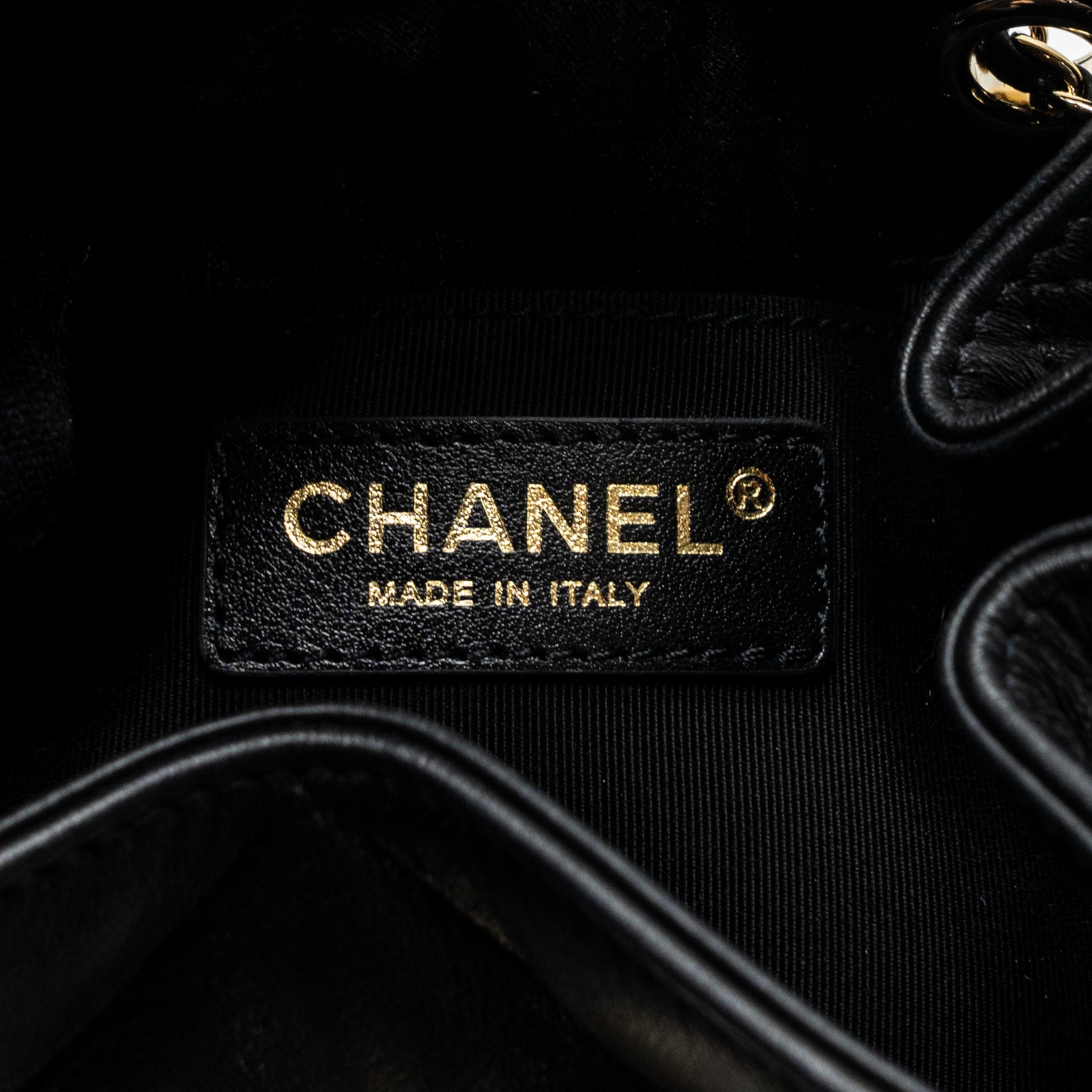 Chanel Drawstring Bucket Bag Calfskin Black L