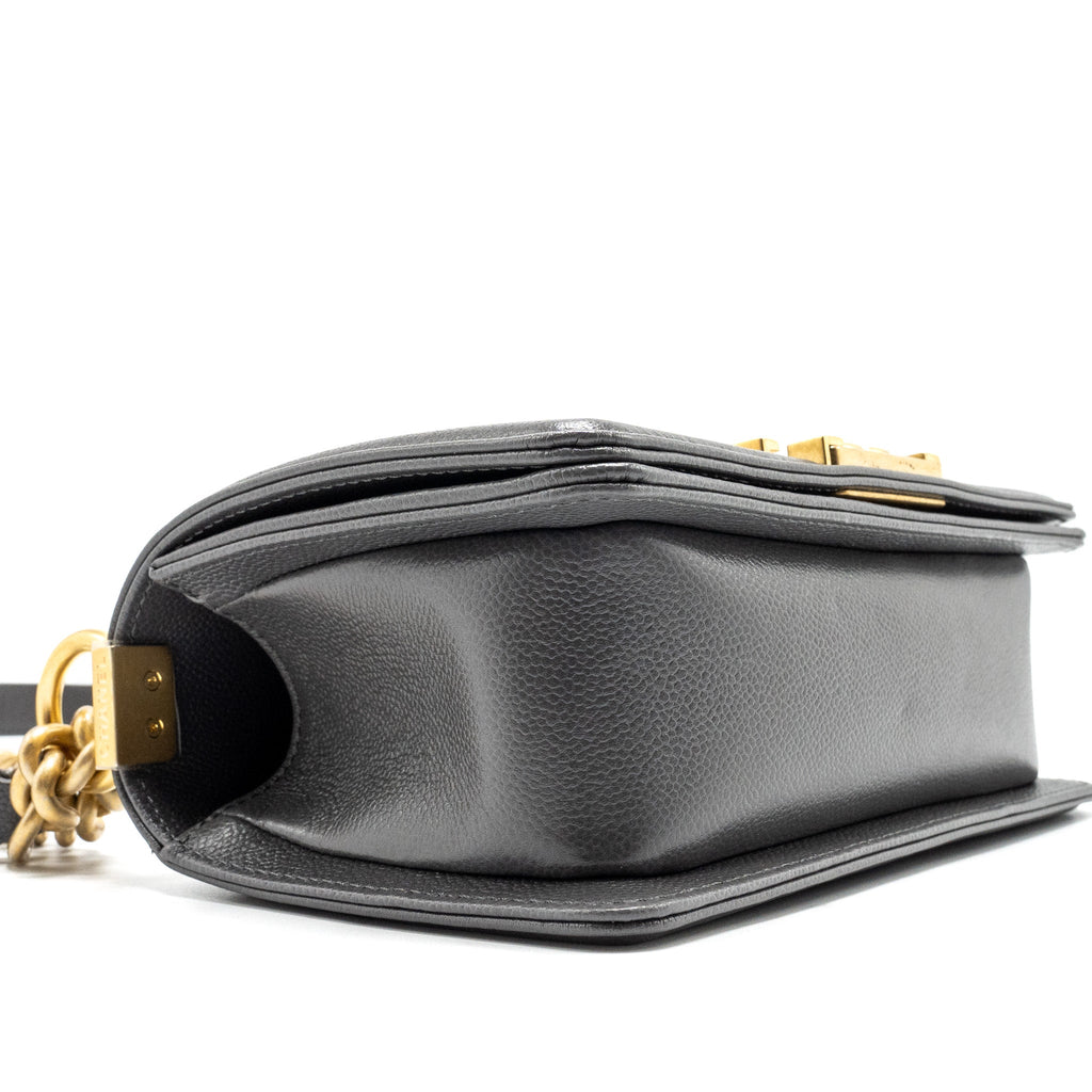 Chanel Small Boy Bag Caviar Dark Grey  (microchip)