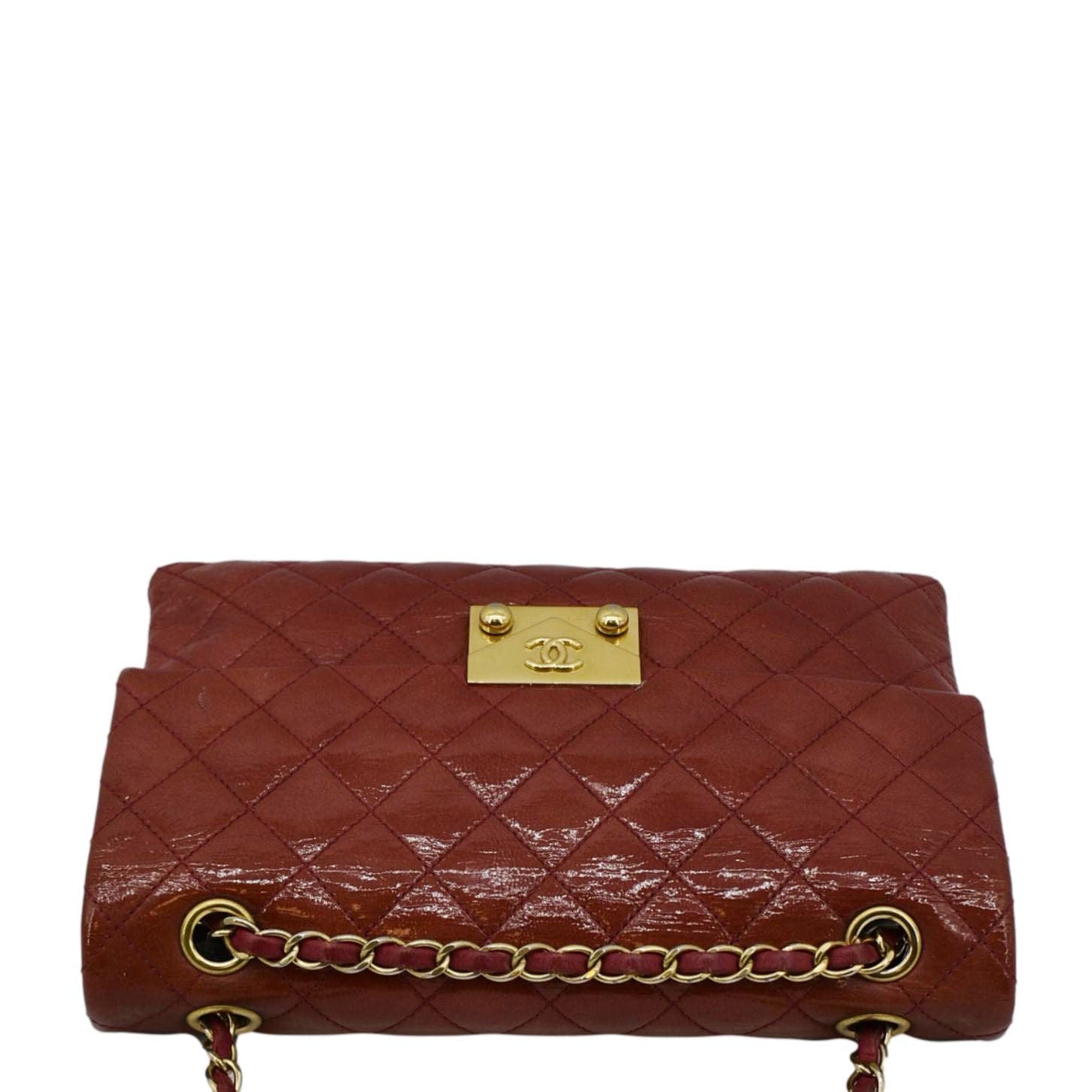 CHANEL 3 Pocket Accordion Flap Small Patent Leather Shoulder Bag Red