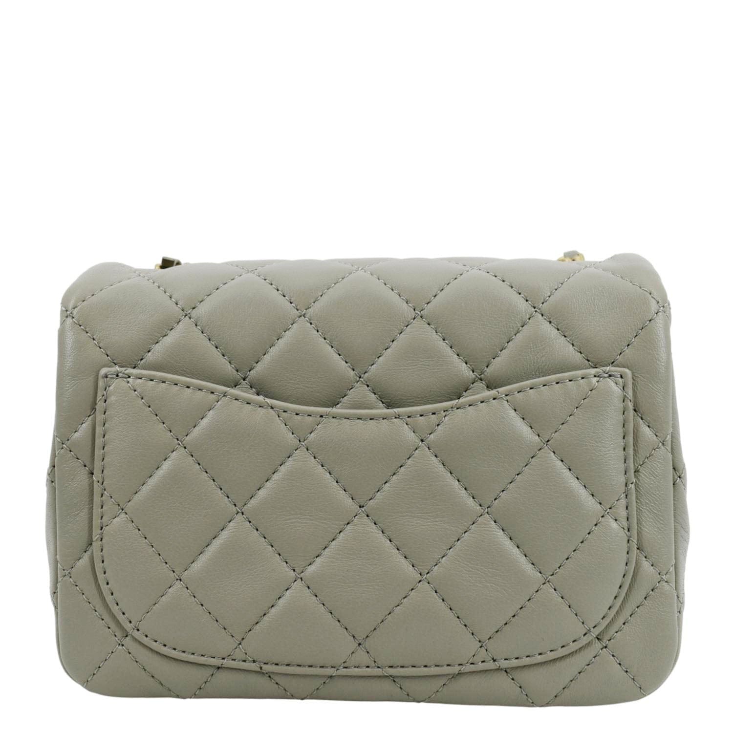 CHANEL CC Pearl Crush Mini Flap Quilted Lambskin Leather Shoulder Bag Light Grey