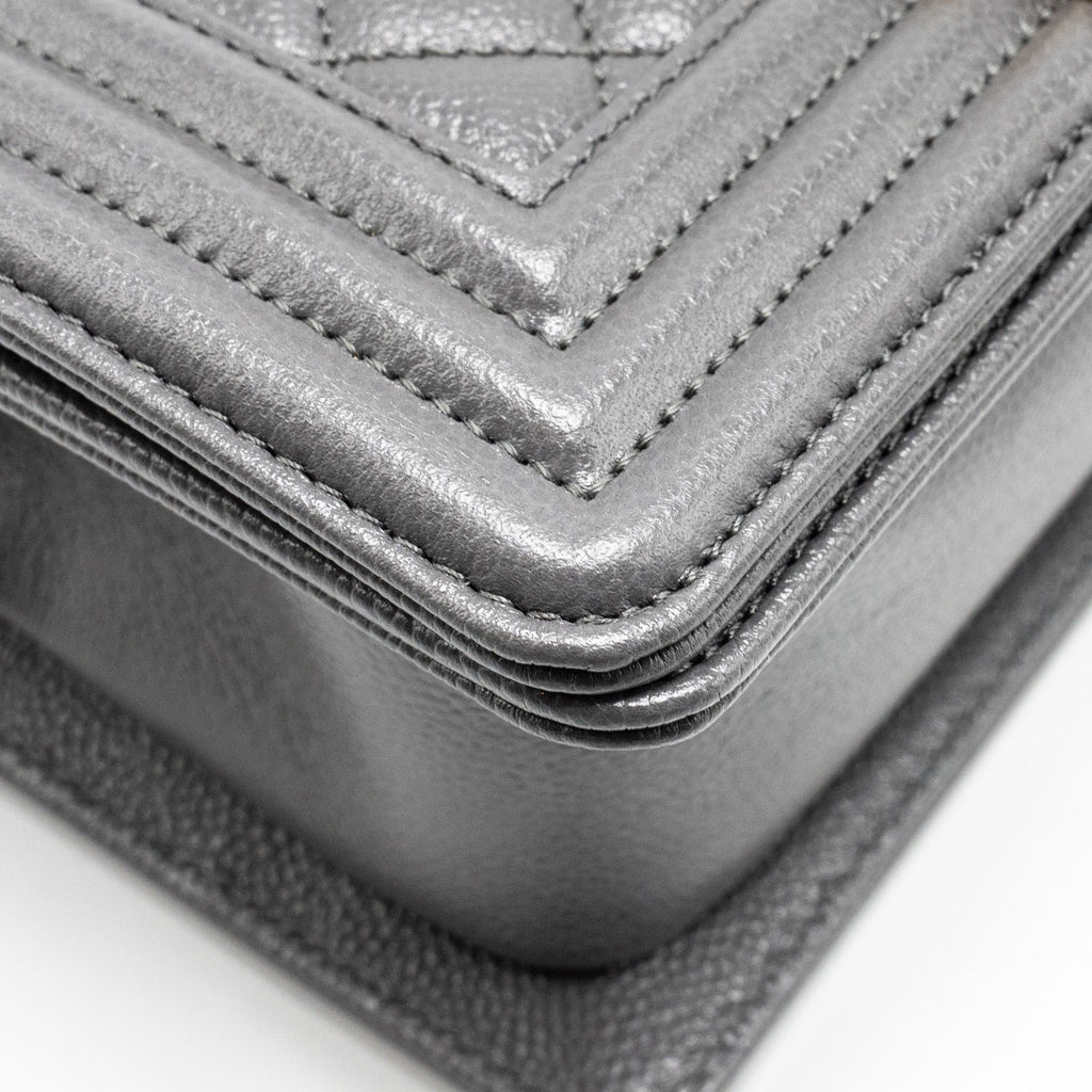 Chanel Small Boy Bag Caviar Dark Grey  (microchip)