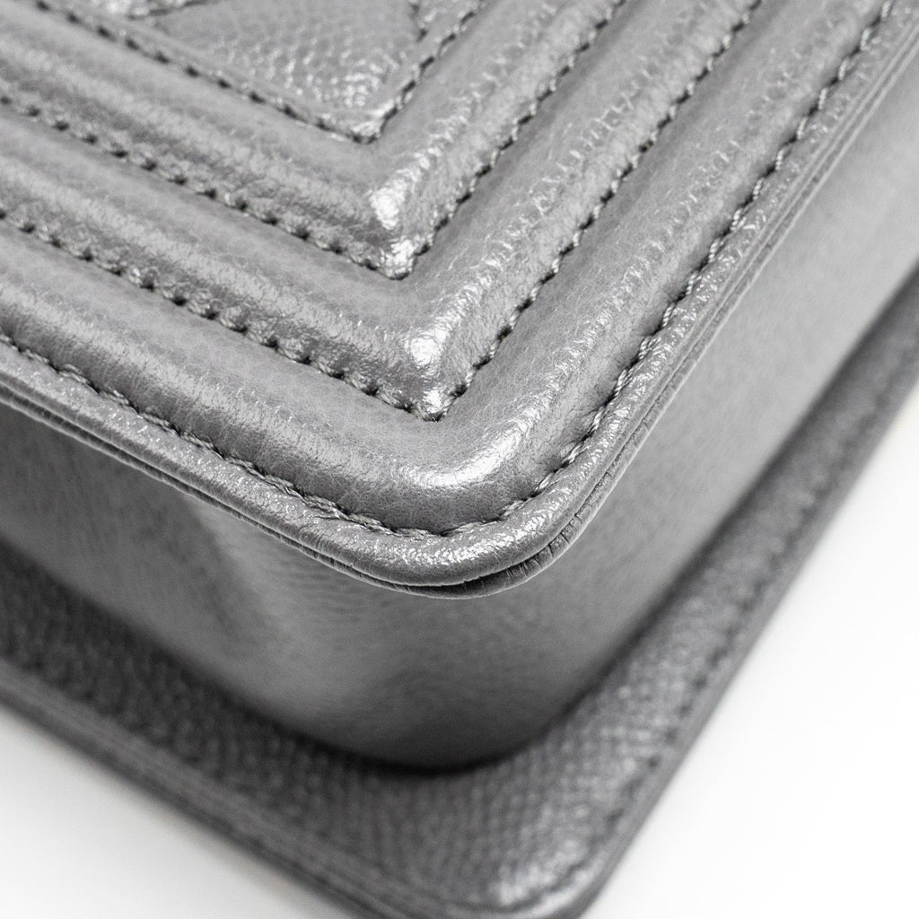 Chanel Small Boy Bag Caviar Dark Grey  (microchip)