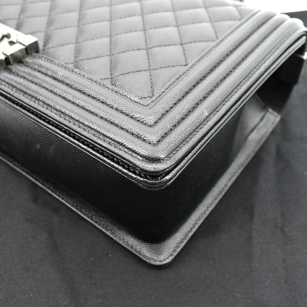 CHANEL Medium Boy Flap Caviar Quilted Leather Shoulder Bag Black