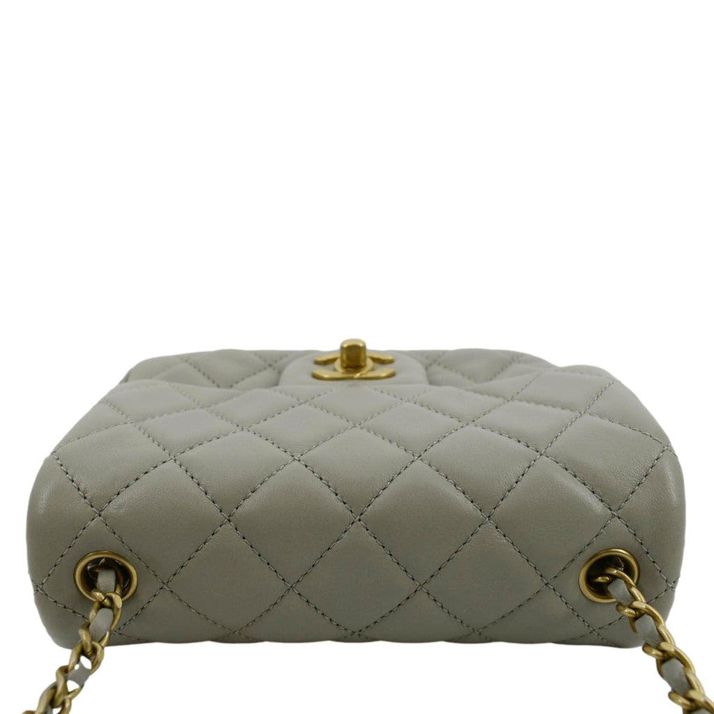 CHANEL CC Pearl Crush Mini Flap Quilted Lambskin Leather Shoulder Bag Light Grey