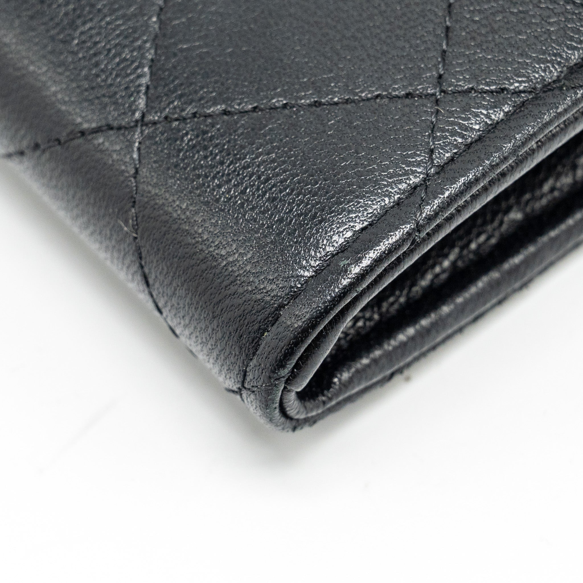 Chanel Quilted Pearl Long Wallet on Chain Goatskin Black