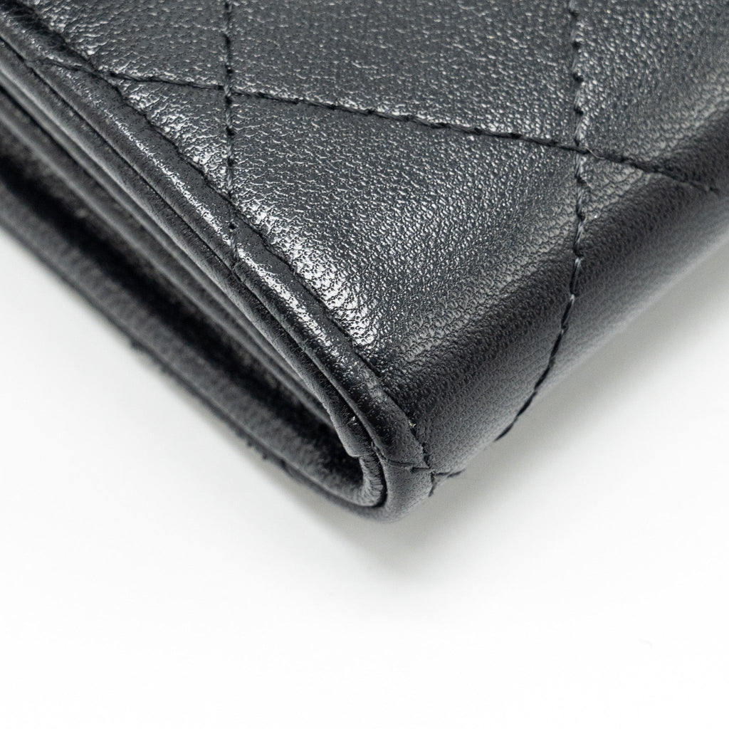 Chanel Quilted Pearl Long Wallet on Chain Goatskin Black