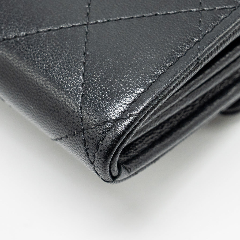 Chanel Quilted Pearl Long Wallet on Chain Goatskin Black