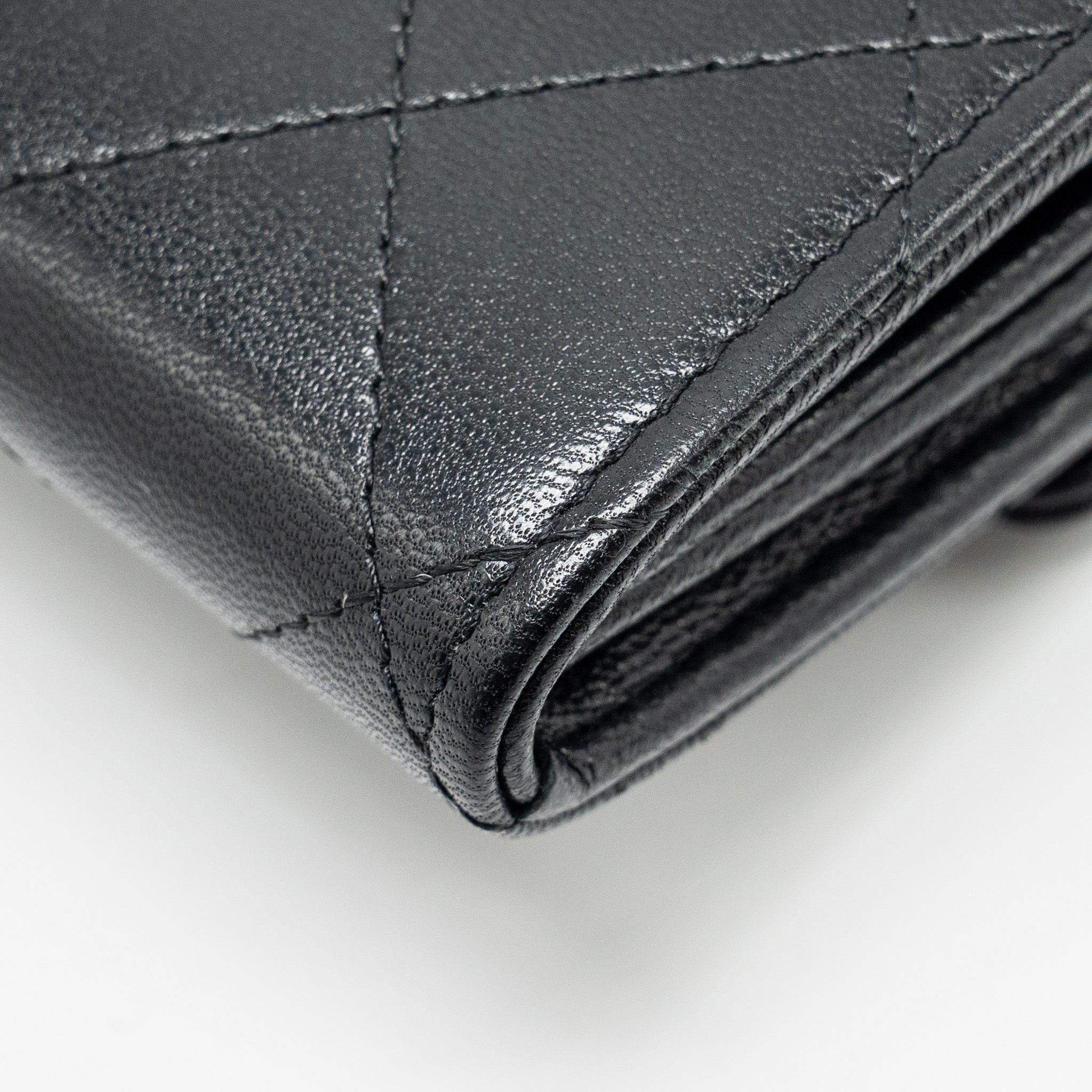 Chanel Quilted Pearl Long Wallet on Chain Goatskin Black