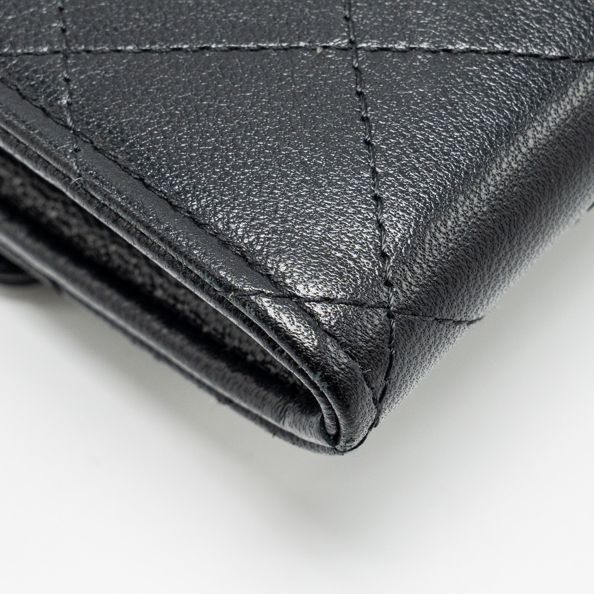 Chanel Quilted Pearl Long Wallet on Chain Goatskin Black