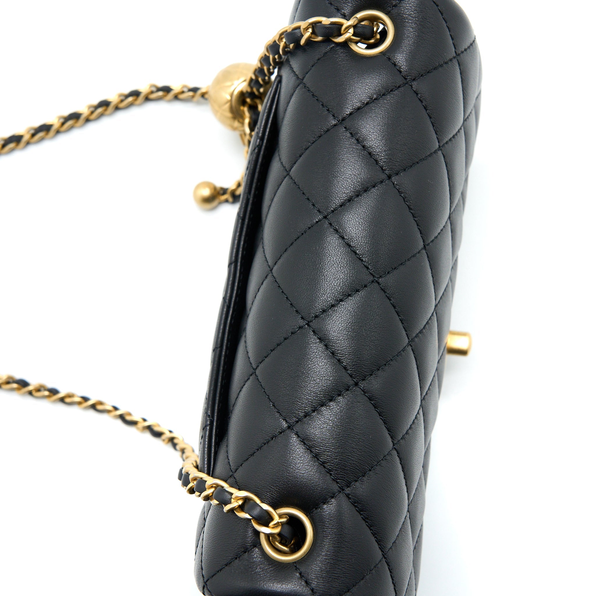 Chanel 23C Pearl Crush Mini Rectangular Flap Bag Lambskin Black Brushed  (Microchip)